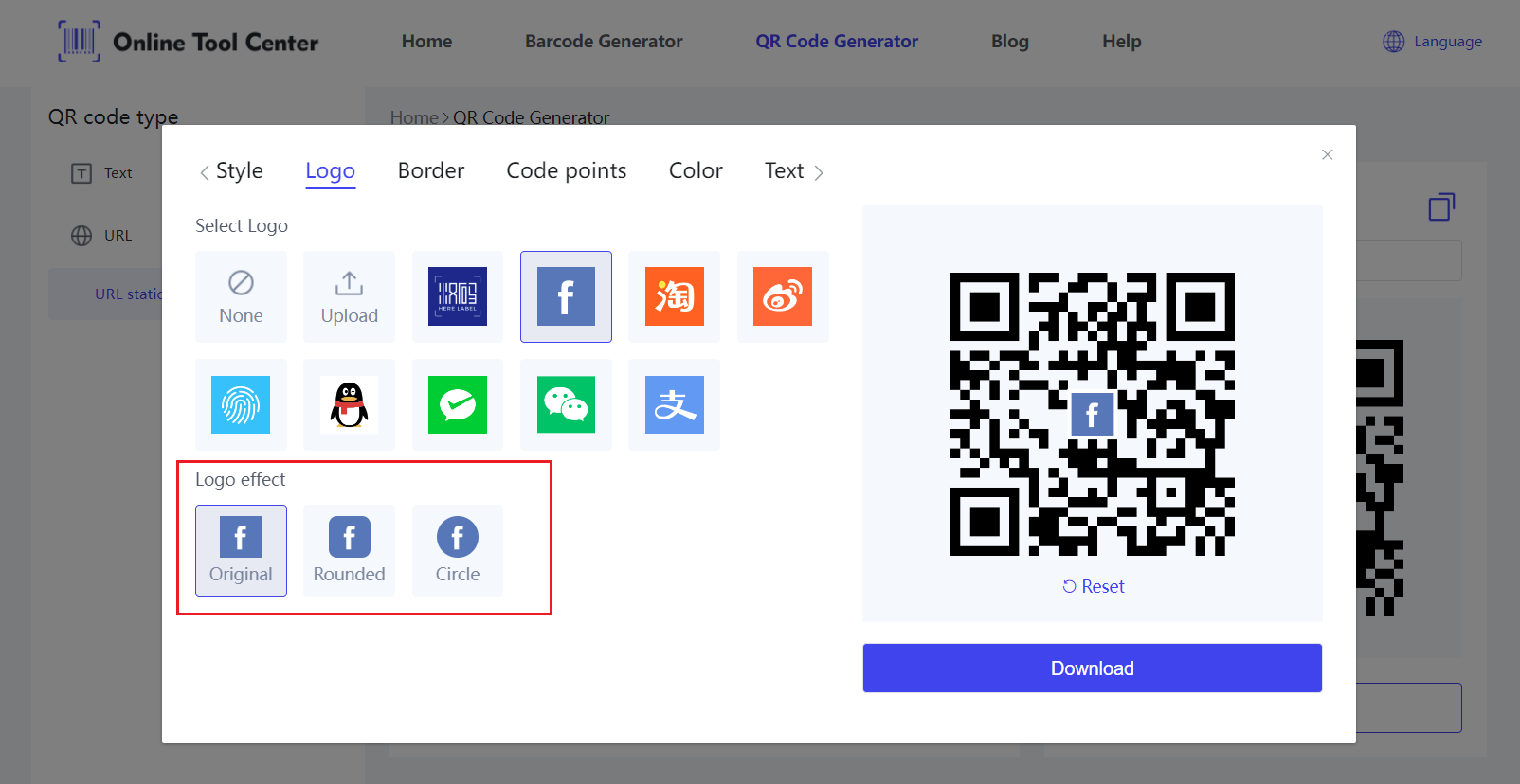 Logos.png ile Facebook QR kodu generatörü