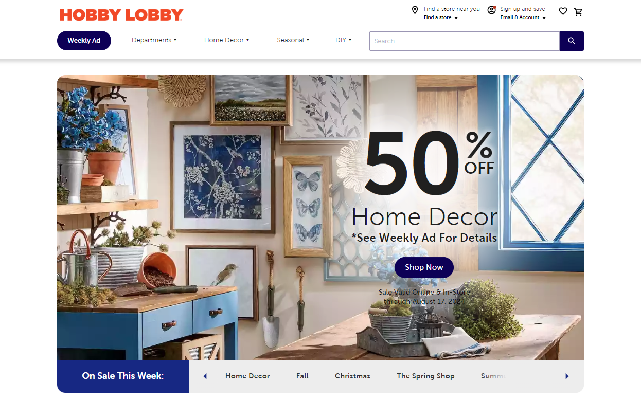 Hobby Lobby web sitesinin ekran fotoğrafı.png