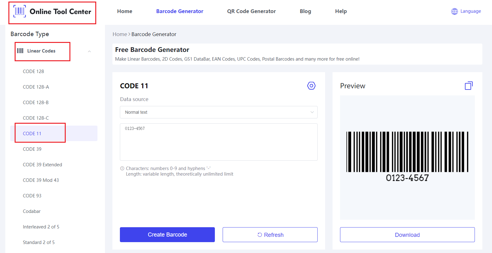 Kod 11 Barcode Generator.png