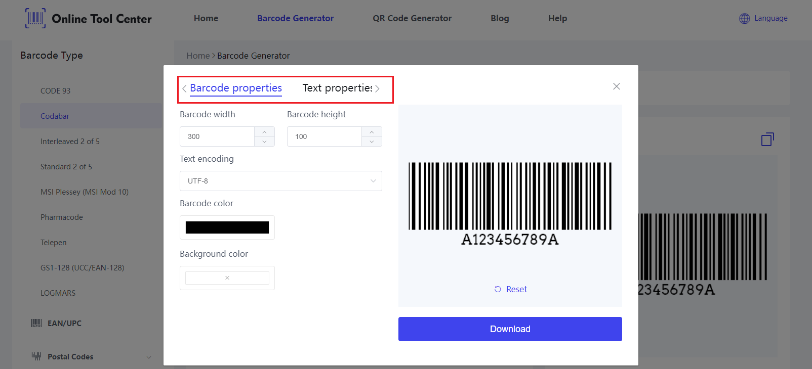 Codabar Barcode.png'i özelleştirin.png