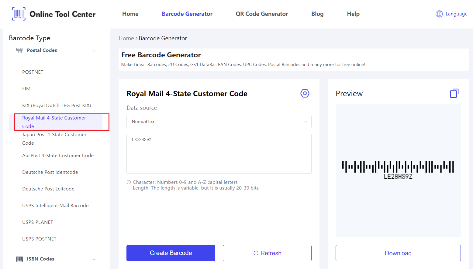 Royal Mail 4 Eyalet Barcode Generator.png