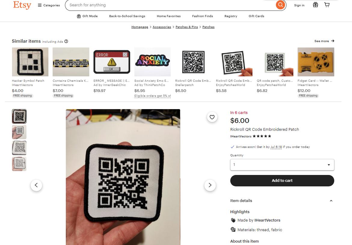 Etsy.png'den kaplanmış qr kodu rick roll