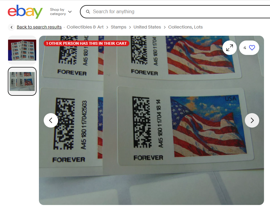 eBay.png'deki Veri Matrix kodları ile Amerika'daki Forever Stamp