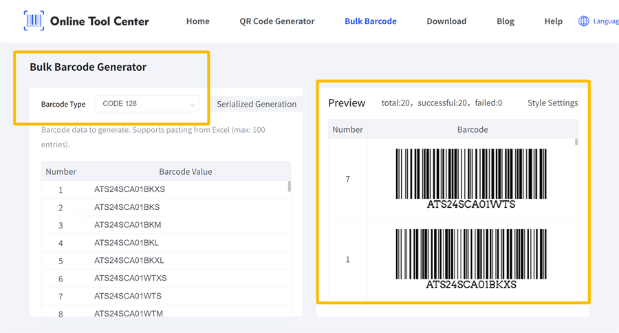 bulk barcode generator toplu barkod jeneratörü