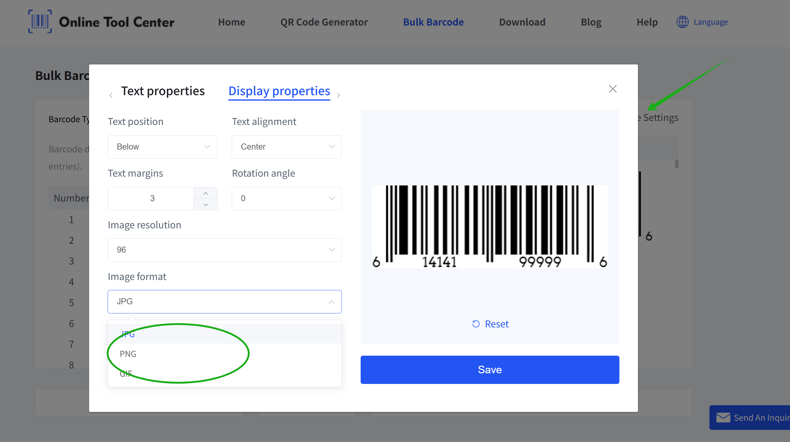 choose barcode image format barkod görüntü biçimini seçin