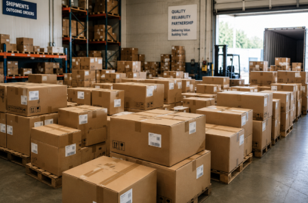 Kargo i&ccedil;in hazır oluklu kutularda paketlenmiş &uuml;r&uuml;nler